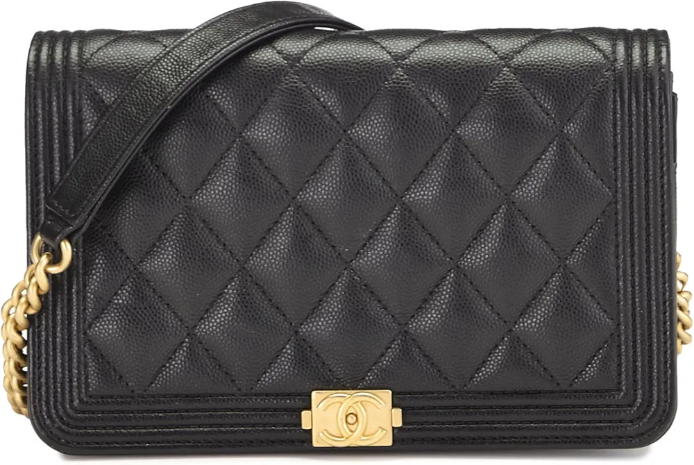 Chanel pre-owned black caviar Boy wallet on chain luxury bag