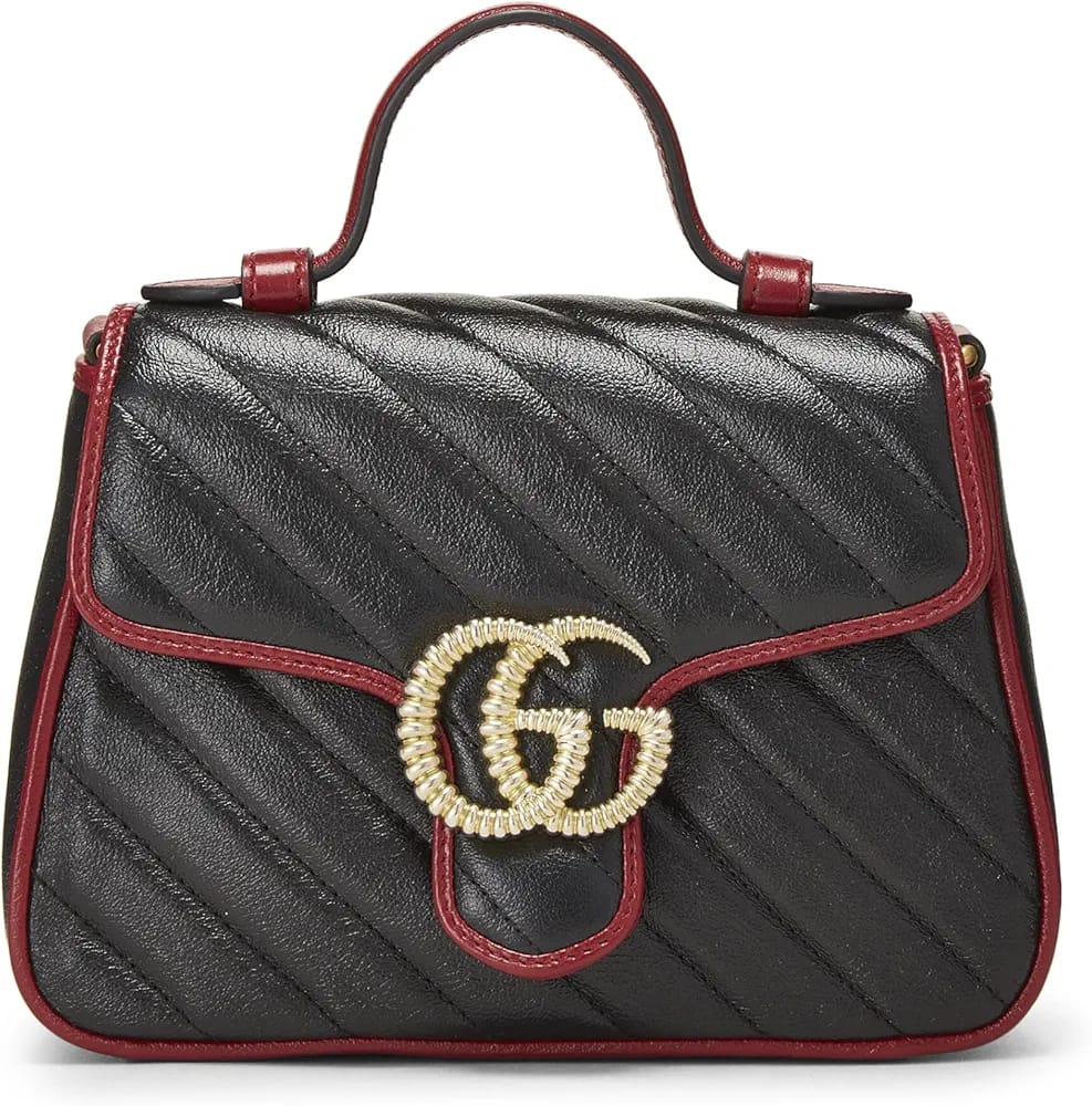 Authentic Gucci pre-loved black Torchon GG Marmont top handle bag in timeless luxury design