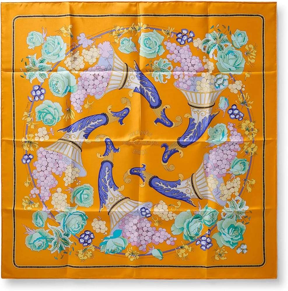 Hermès Pre-Loved “Fleurs et Raisins” Silk Scarf – Exclusive Luxury Accessory for Discerning Collectors
